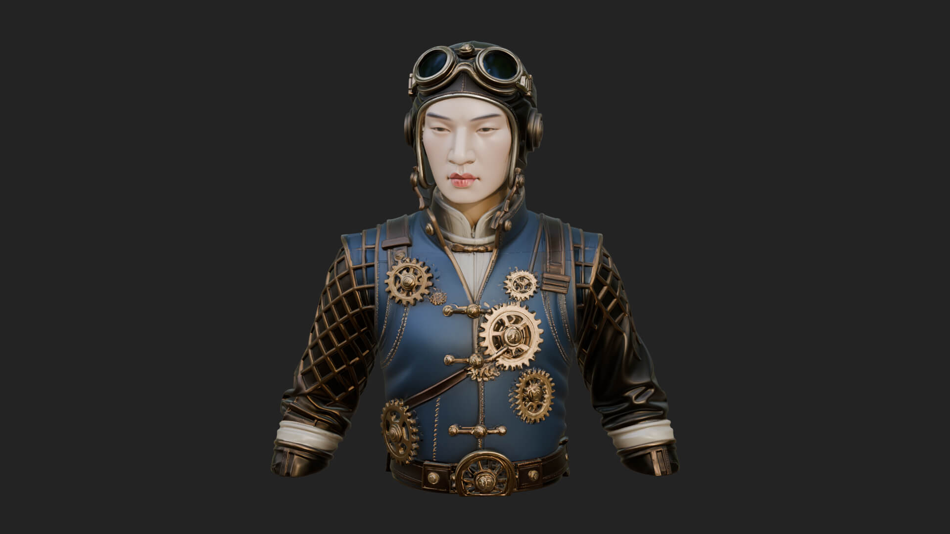 Steampunk Lady Bust Statue Design 8 3D Print Model 3D Model