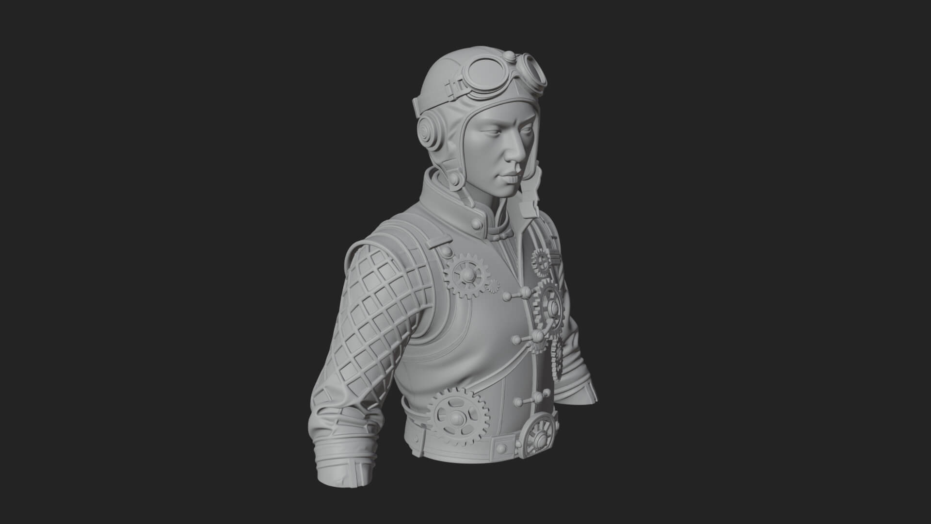 Steampunk Lady Bust Statue Design 8 3D Print Model 3D Model