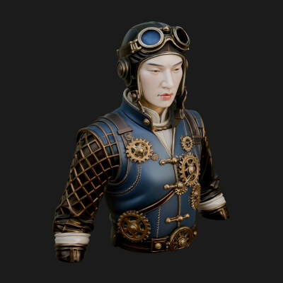 Steampunk Lady Bust Statue Design 8 3D Print Model