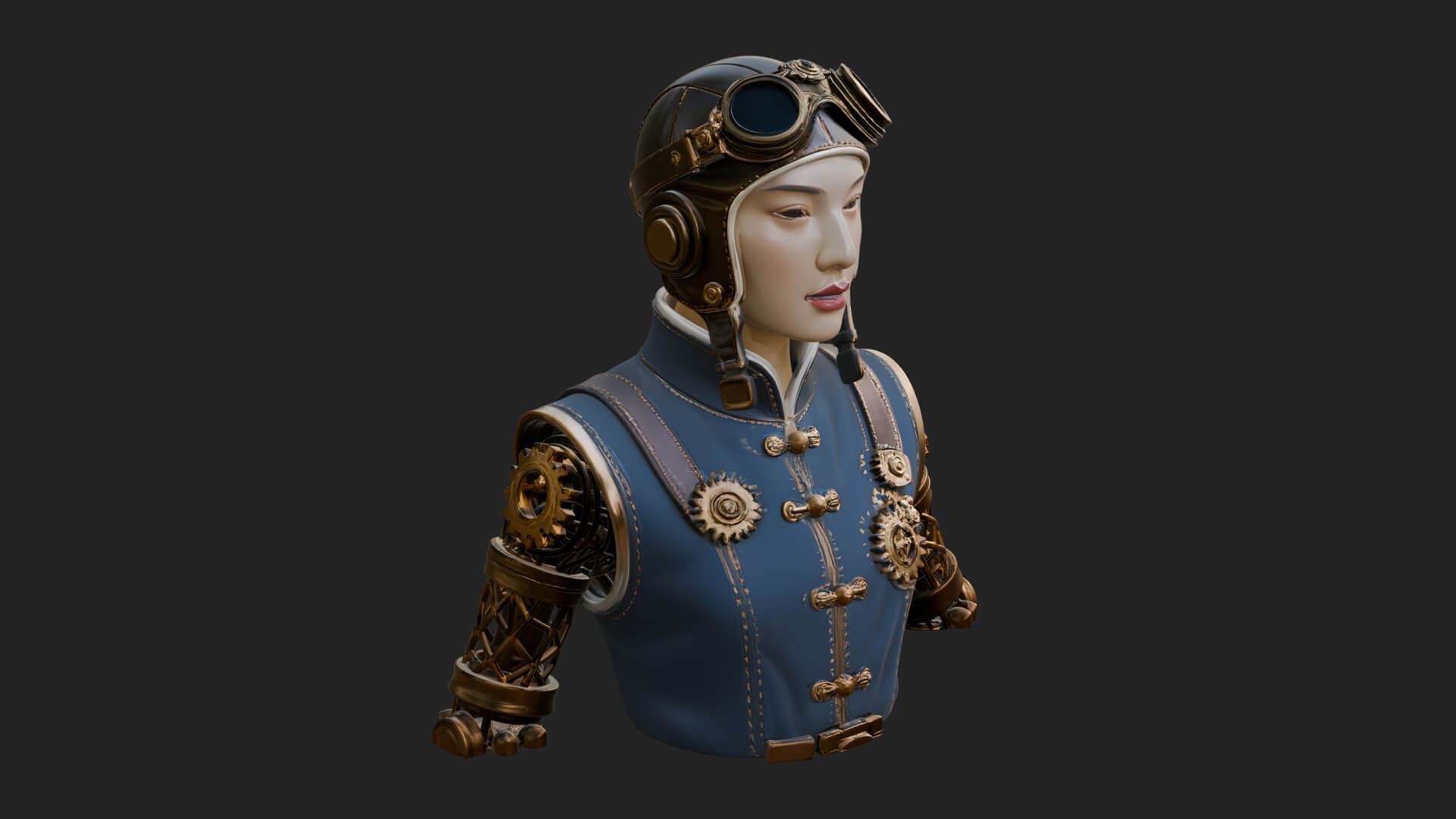 Steampunk Lady Bust Statue Design 9 3D Print Model 3D Model