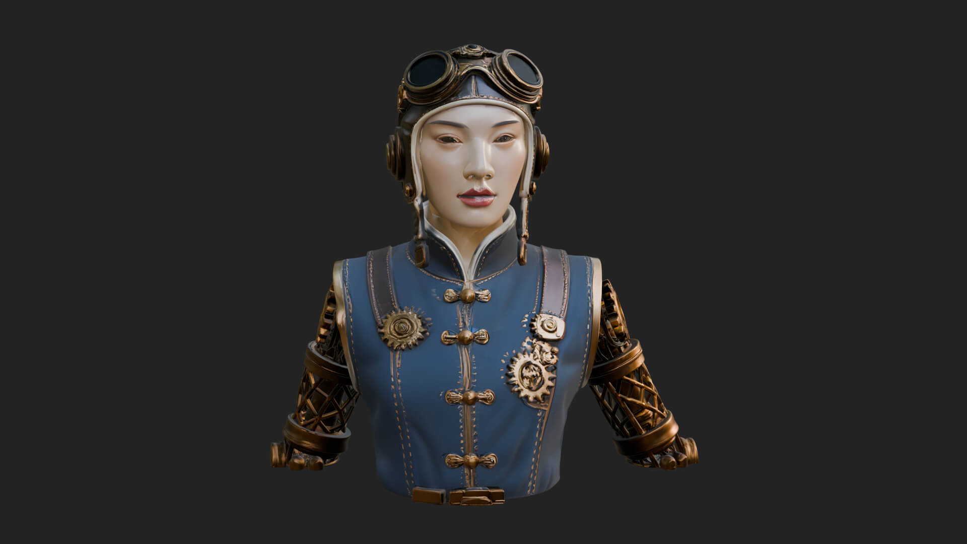 Steampunk Lady Bust Statue Design 9 3D Print Model 3D Model