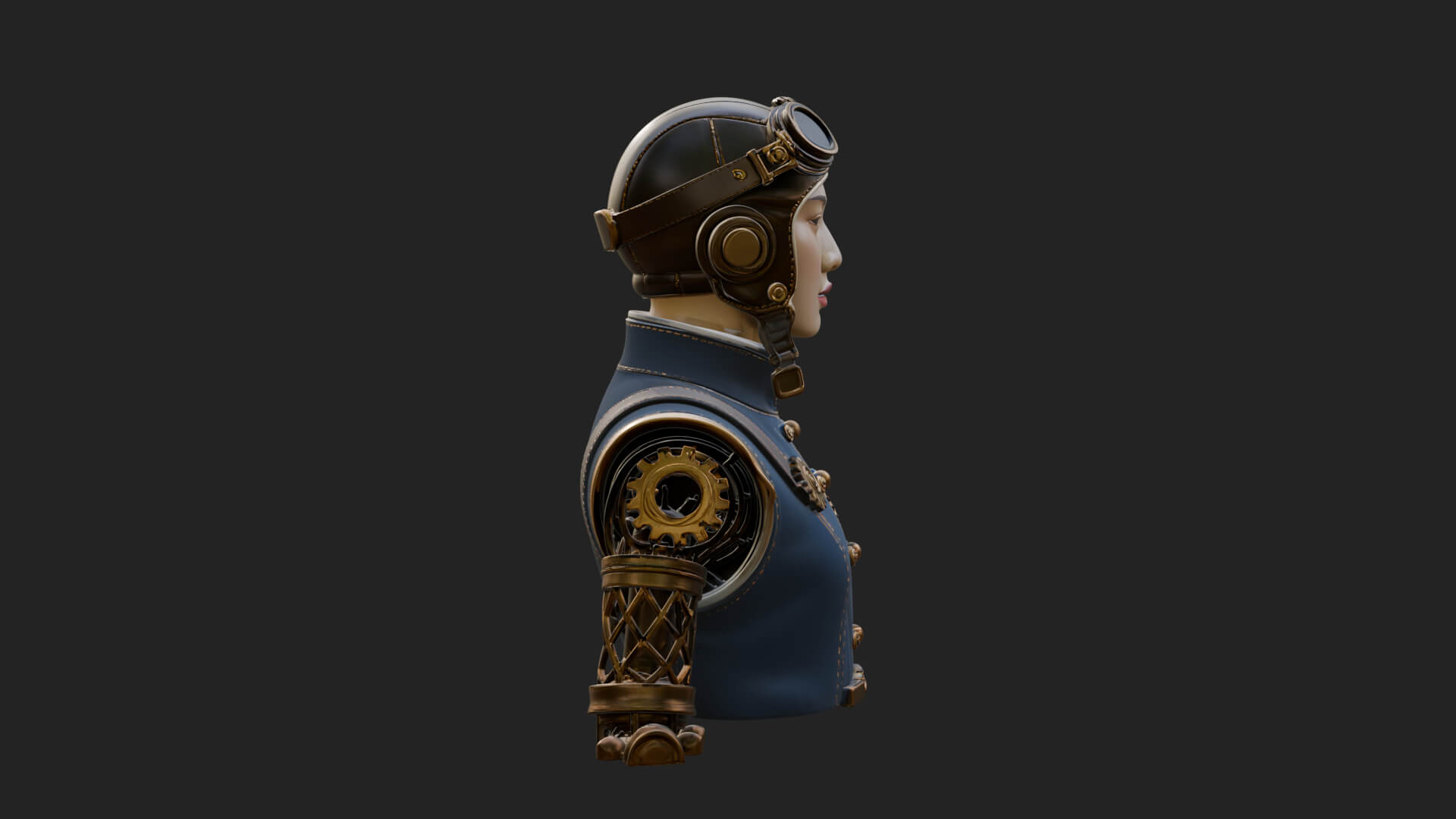 Steampunk Lady Bust Statue Design 9 3D Print Model 3D Model