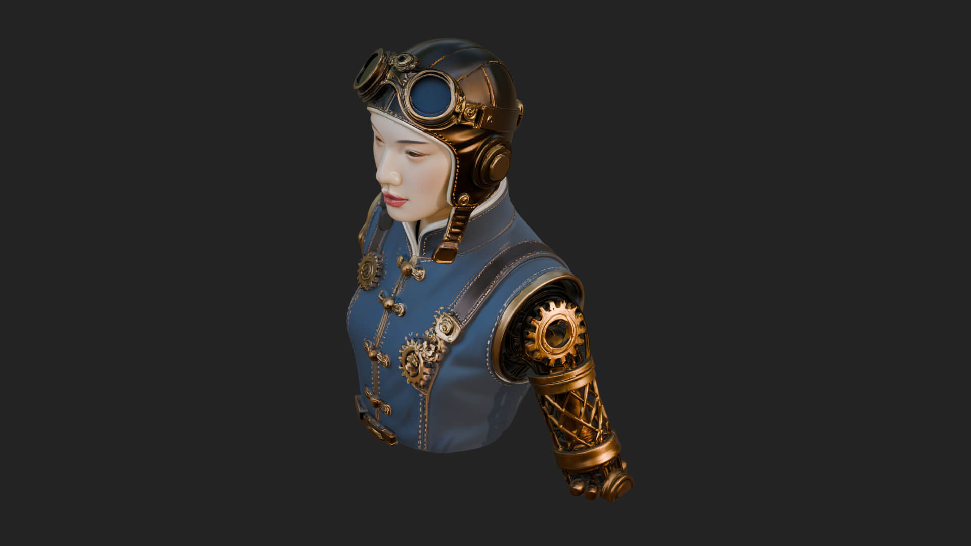 Steampunk Lady Bust Statue Design 9 3D Print Model 3D Model