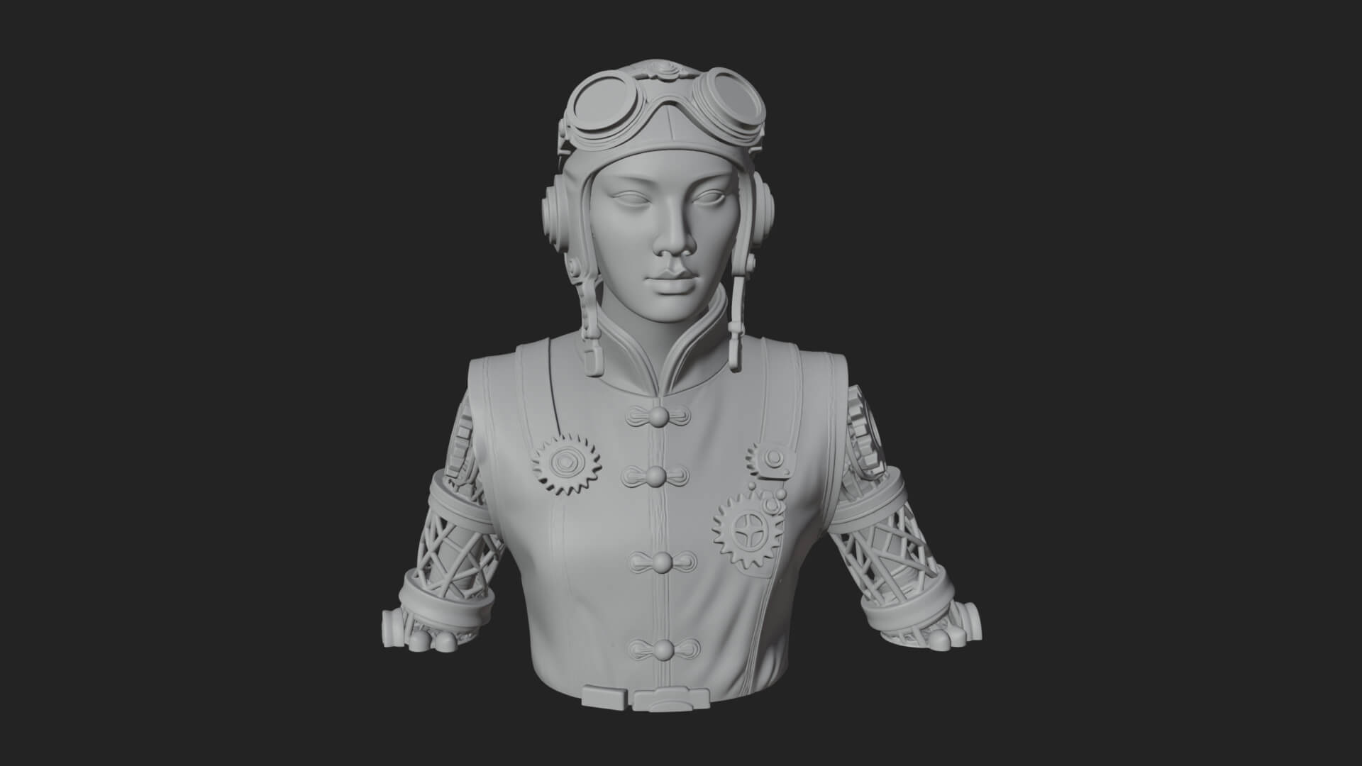Steampunk Lady Bust Statue Design 9 3D Print Model 3D Model