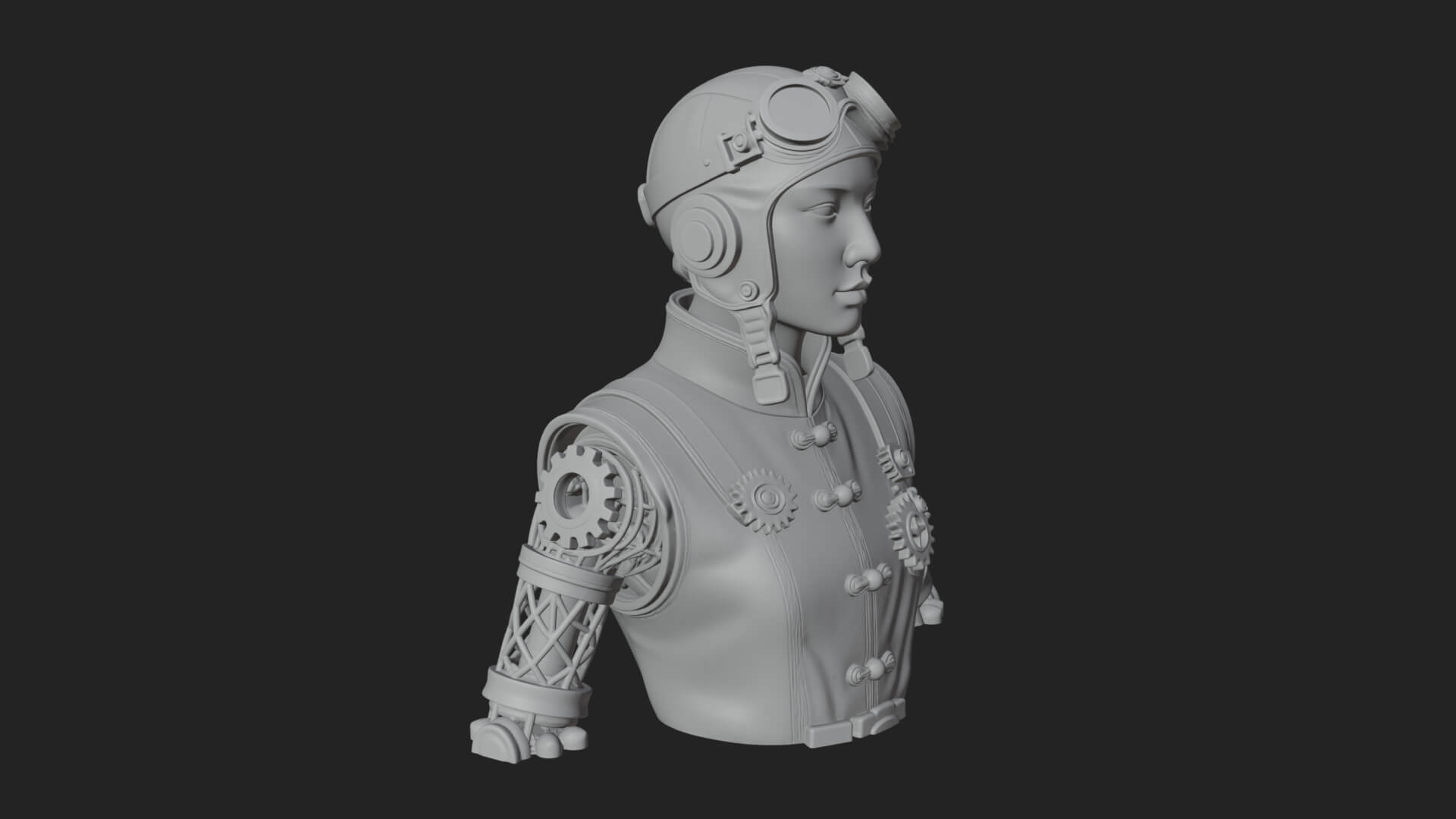 Steampunk Lady Bust Statue Design 9 3D Print Model 3D Model