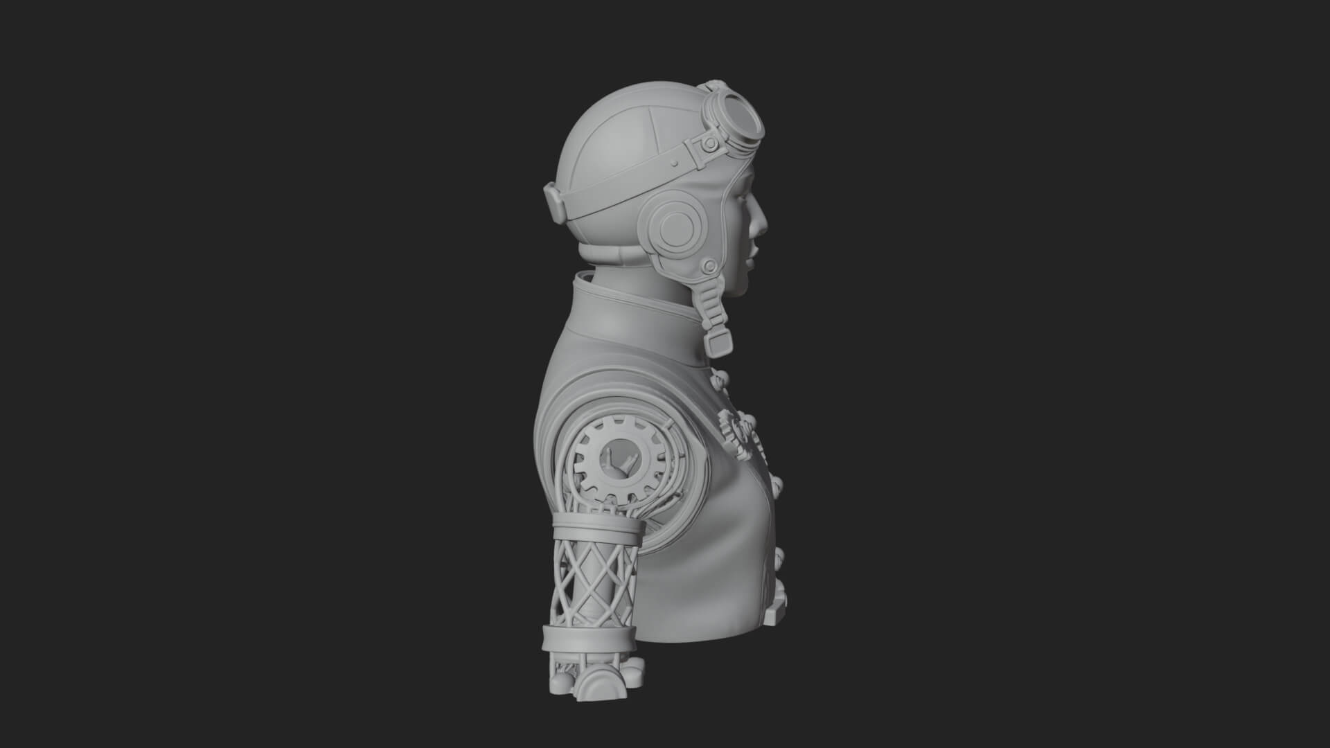 Steampunk Lady Bust Statue Design 9 3D Print Model 3D Model