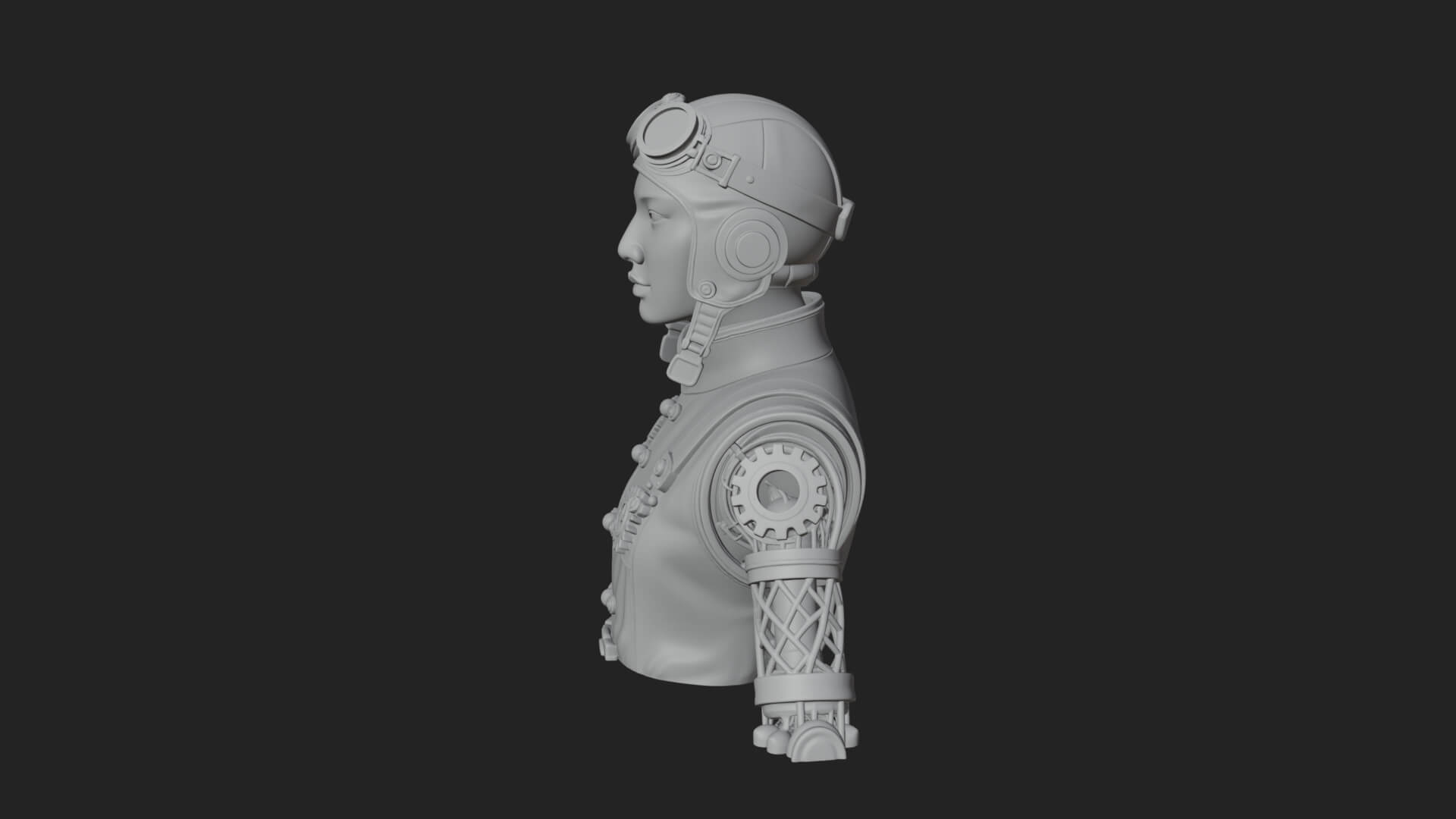 Steampunk Lady Bust Statue Design 9 3D Print Model 3D Model