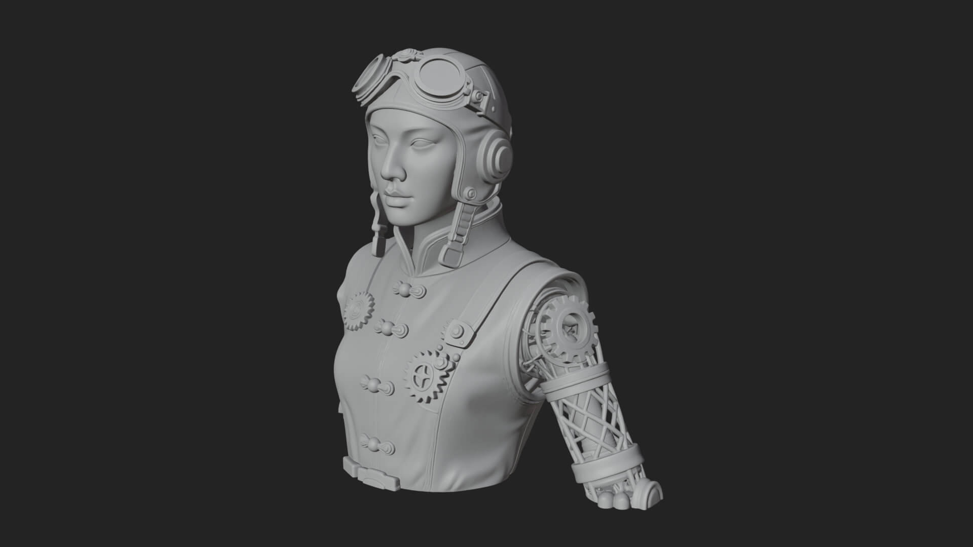 Steampunk Lady Bust Statue Design 9 3D Print Model 3D Model