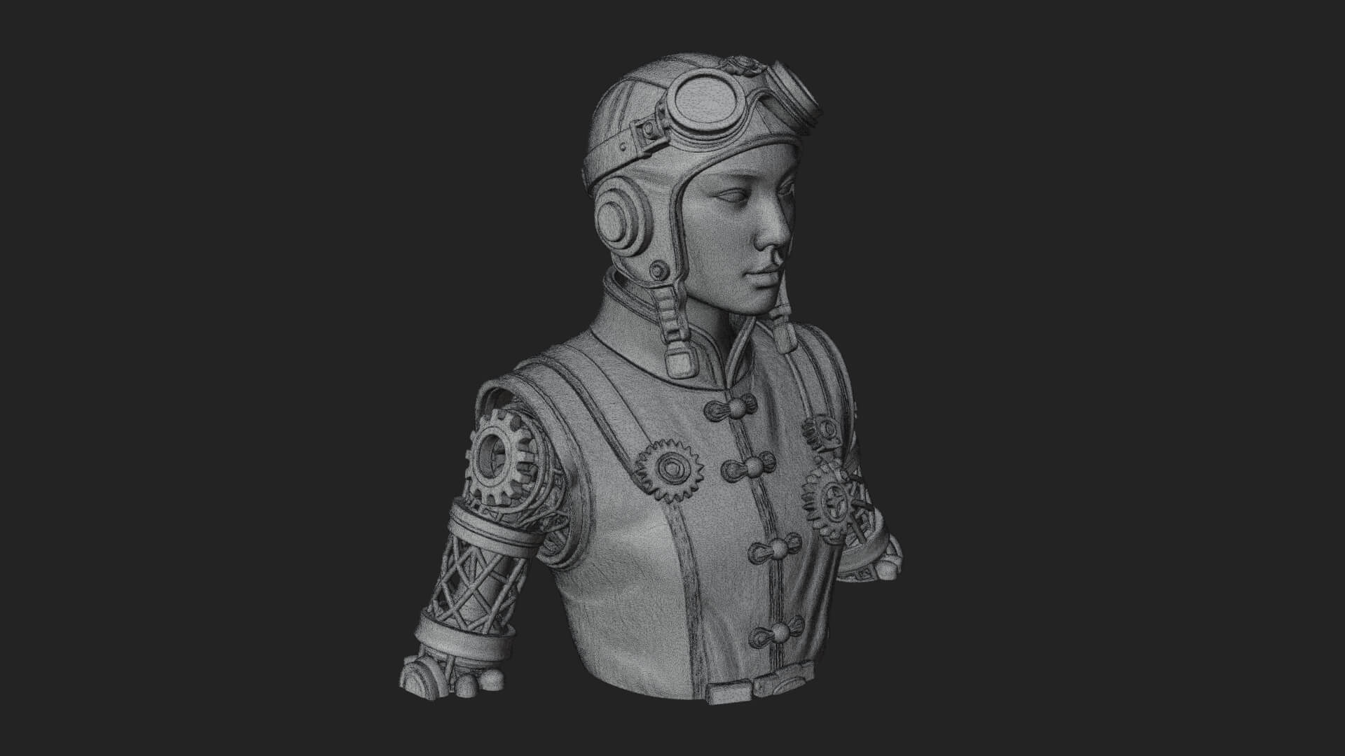 Steampunk Lady Bust Statue Design 9 3D Print Model 3D Model