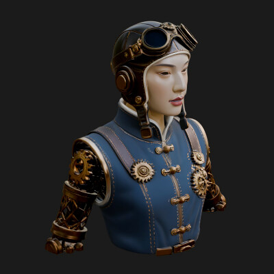 Steampunk Lady Bust Statue Design 9 3D Print Model