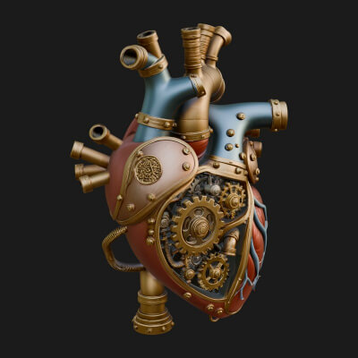 Steampunk Mechanical Heart Statue Design 11 3D Print