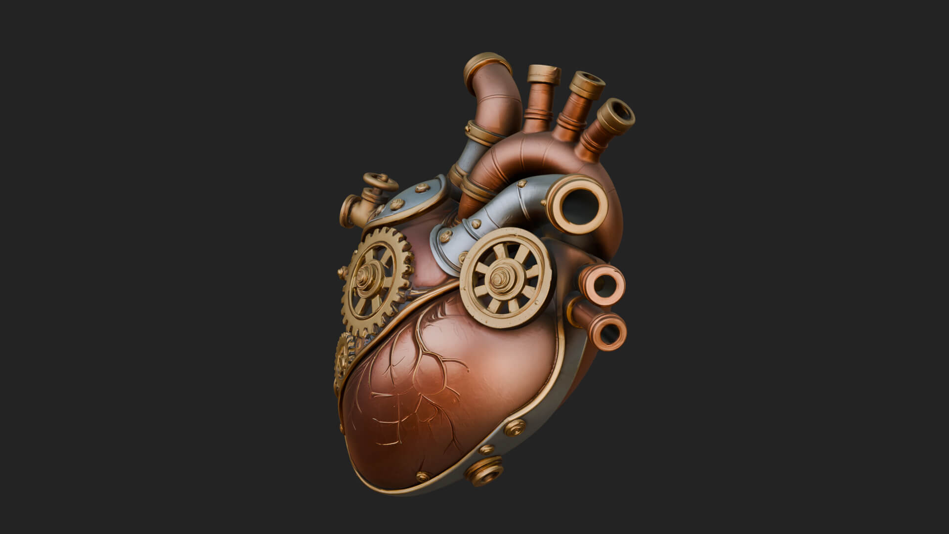 Steampunk Mechanical Heart Statue Design 13 3D Print 3D Model
