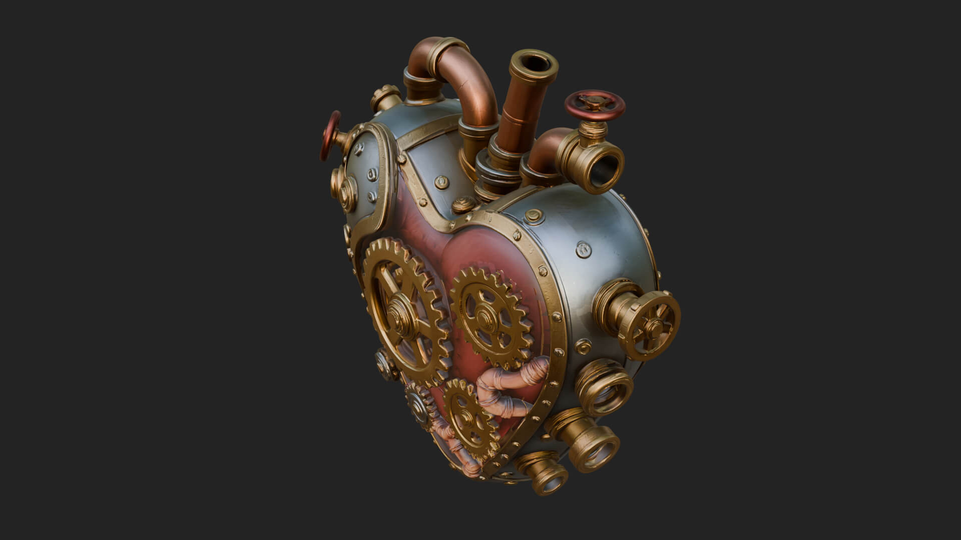 Steampunk Mechanical Heart Statue Design 14 3D Print 3D Model