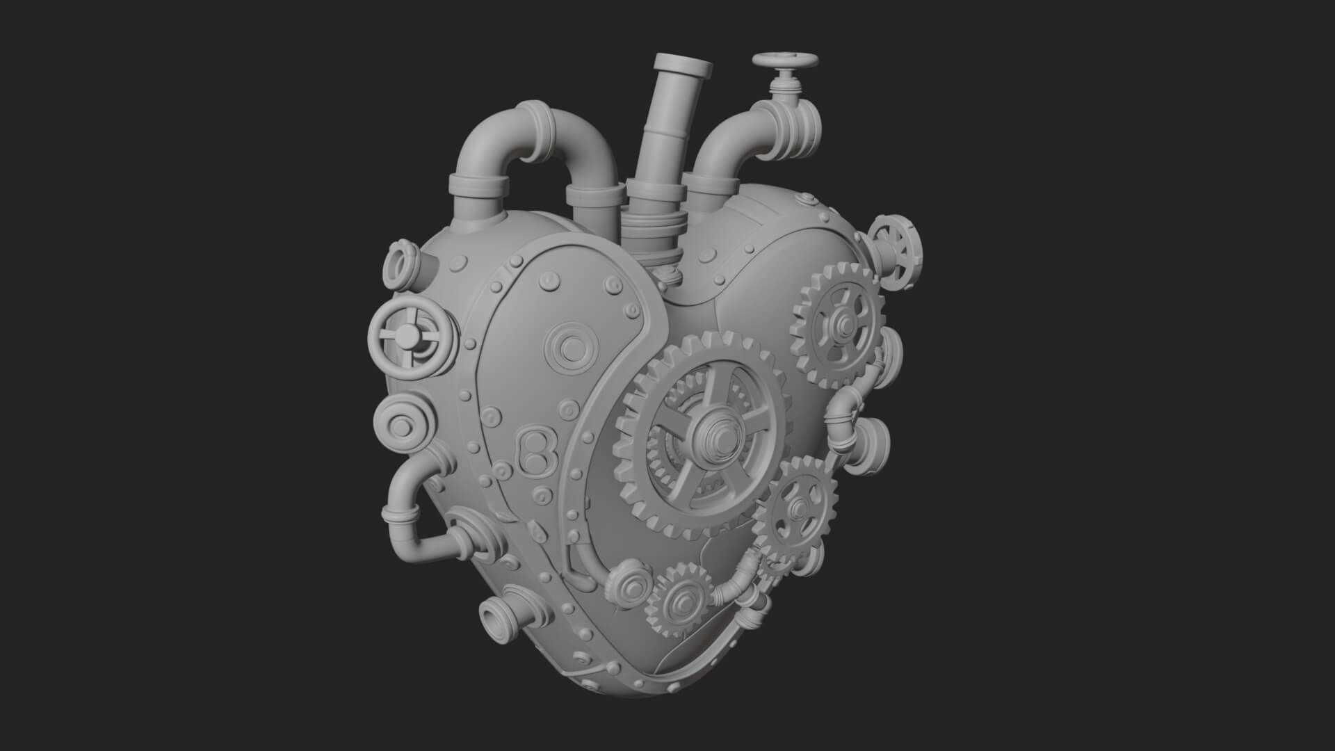 Steampunk Mechanical Heart Statue Design 14 3D Print 3D Model