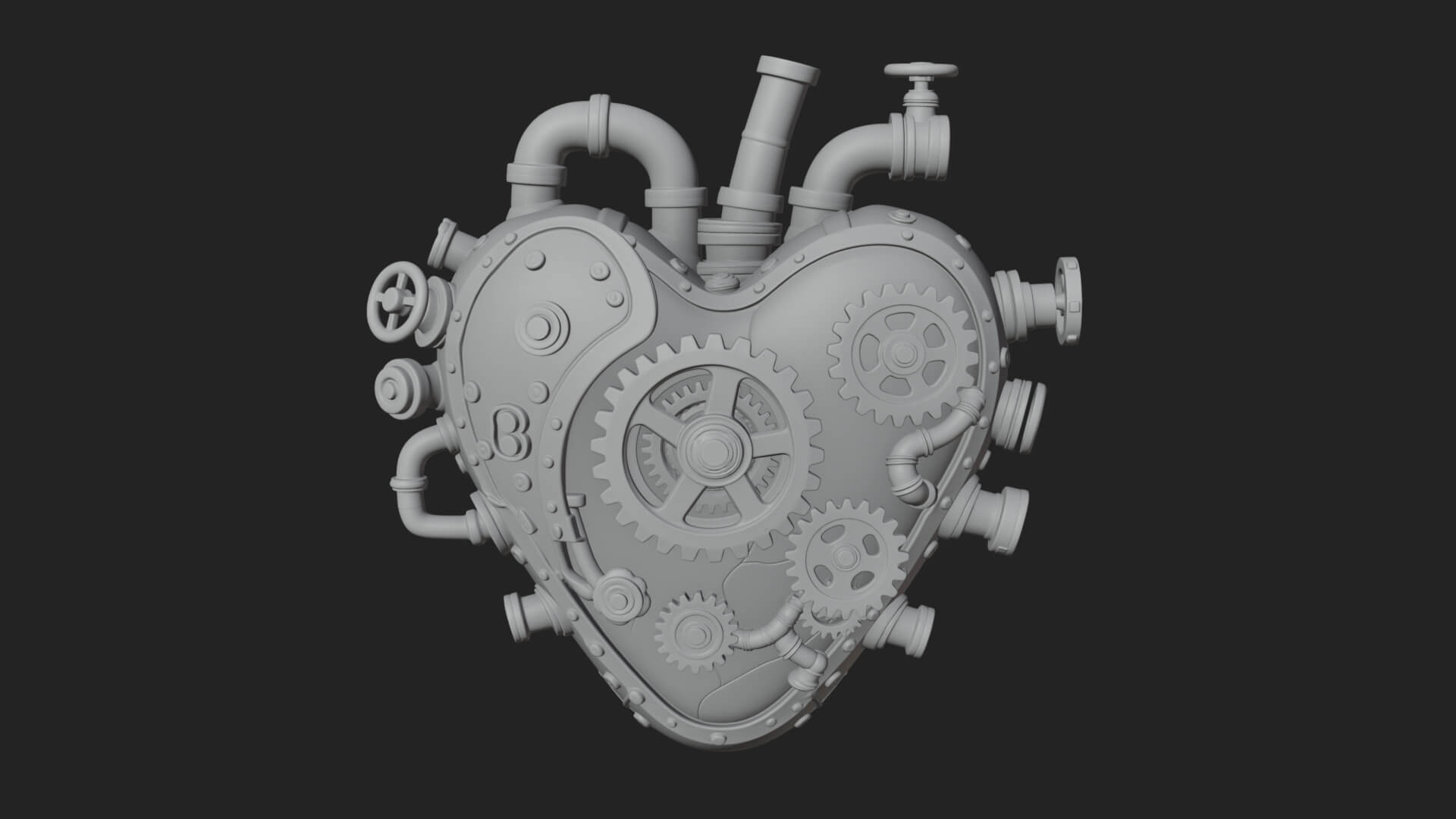 Steampunk Mechanical Heart Statue Design 14 3D Print 3D Model
