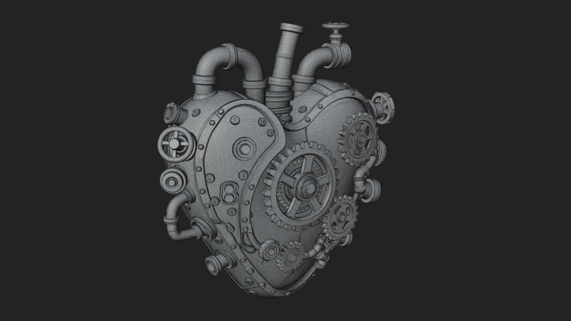 Steampunk Mechanical Heart Statue Design 14 3D Print 3D Model