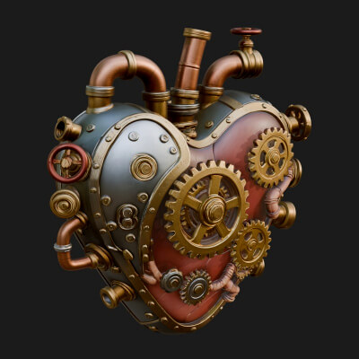 Steampunk Mechanical Heart Statue Design 14 3D Print