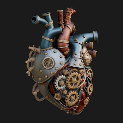 Steampunk Mechanical Heart Statue Design 5 3D Print Model