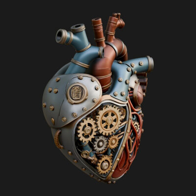 Steampunk Mechanical Heart Statue Design 6 3D Print Model
