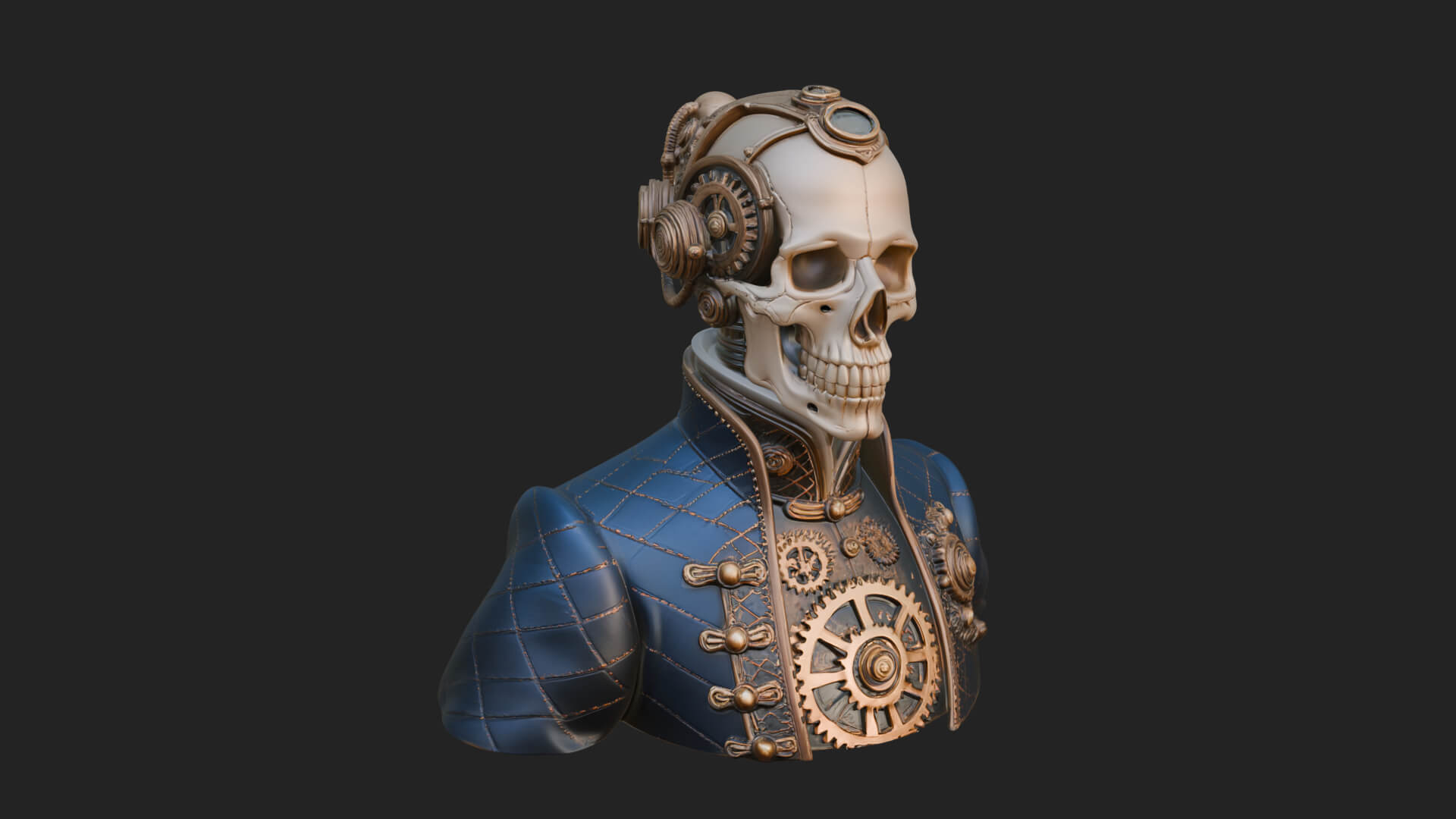 Steampunk Skull Bust Statue Design 1 3D Print Model 3D Model