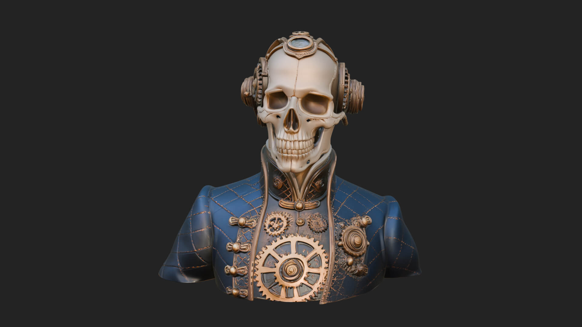Steampunk Skull Bust Statue Design 1 3D Print Model 3D Model