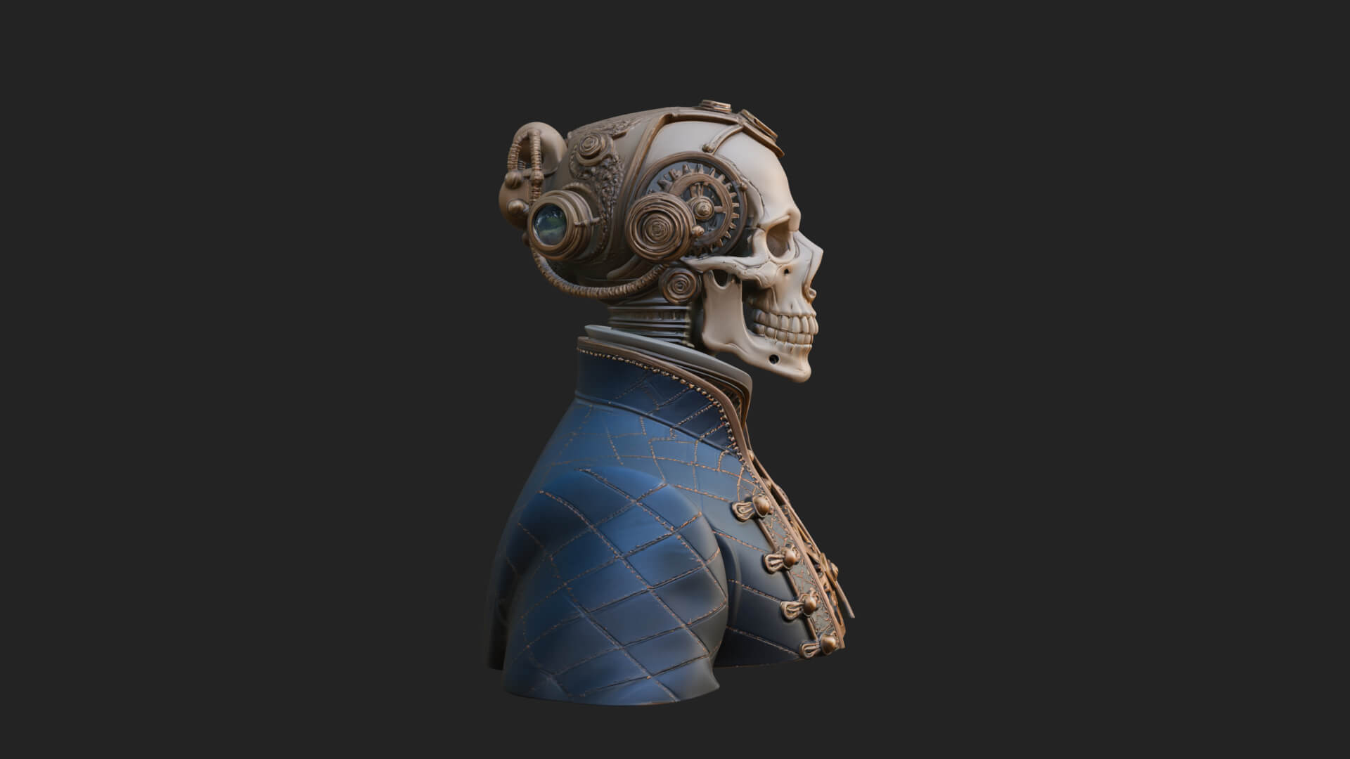 Steampunk Skull Bust Statue Design 1 3D Print Model 3D Model