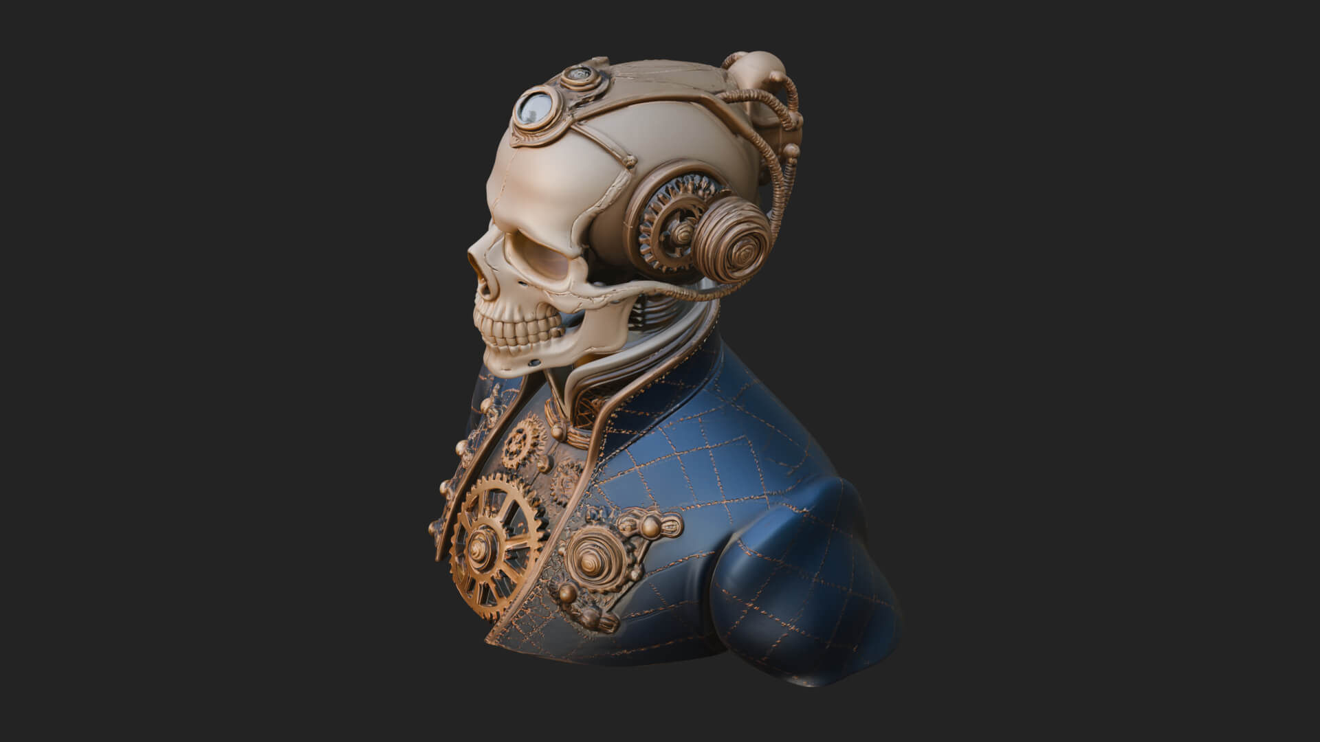 Steampunk Skull Bust Statue Design 1 3D Print Model 3D Model