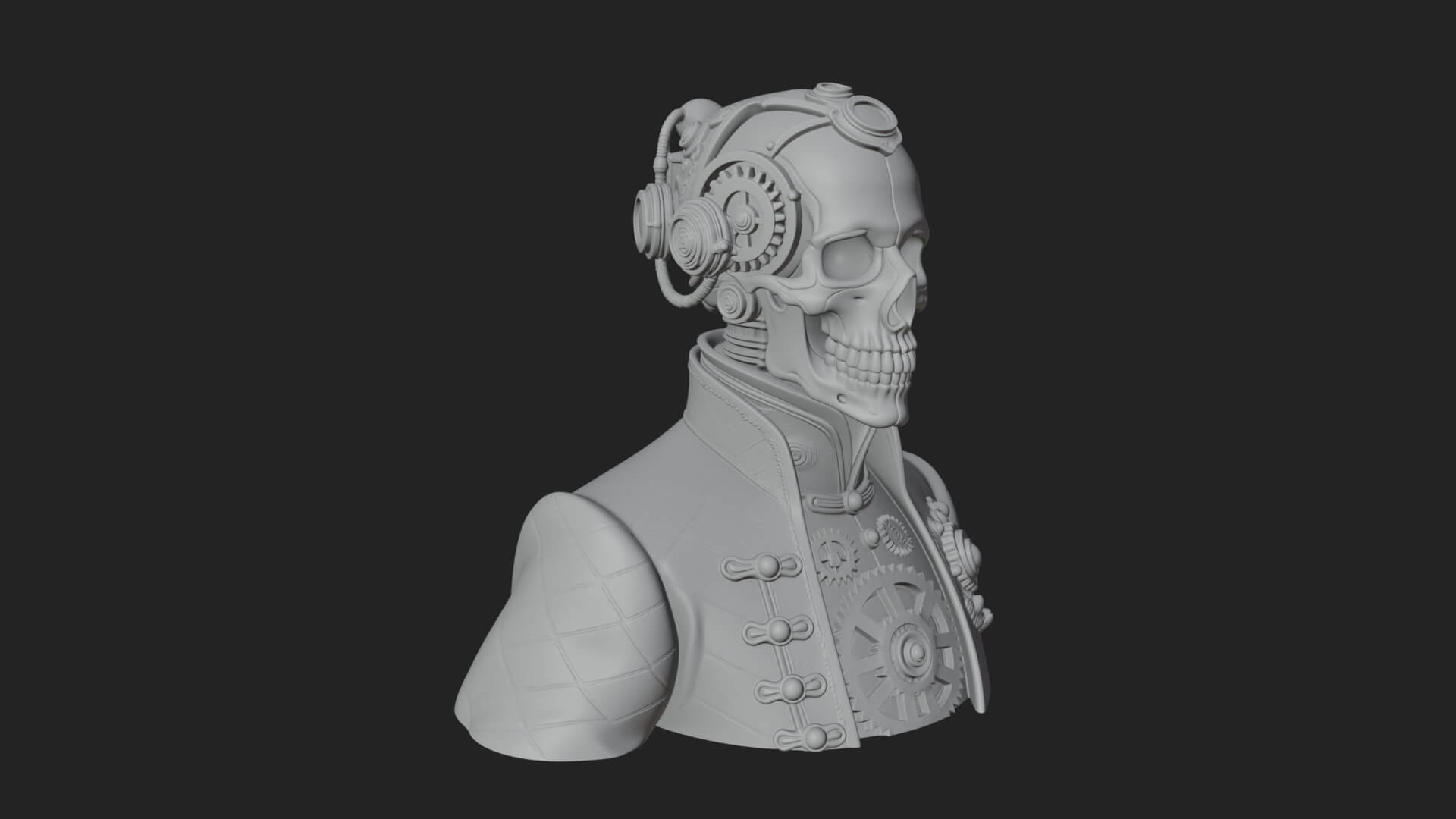 Steampunk Skull Bust Statue Design 1 3D Print Model 3D Model