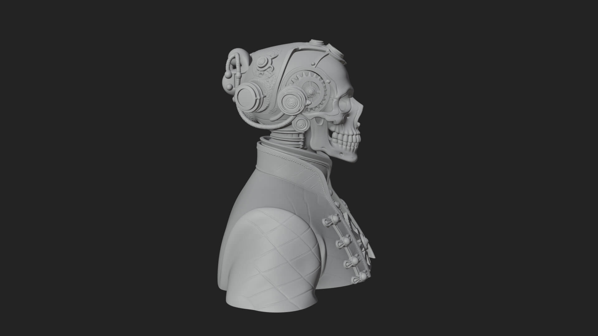 Steampunk Skull Bust Statue Design 1 3D Print Model 3D Model