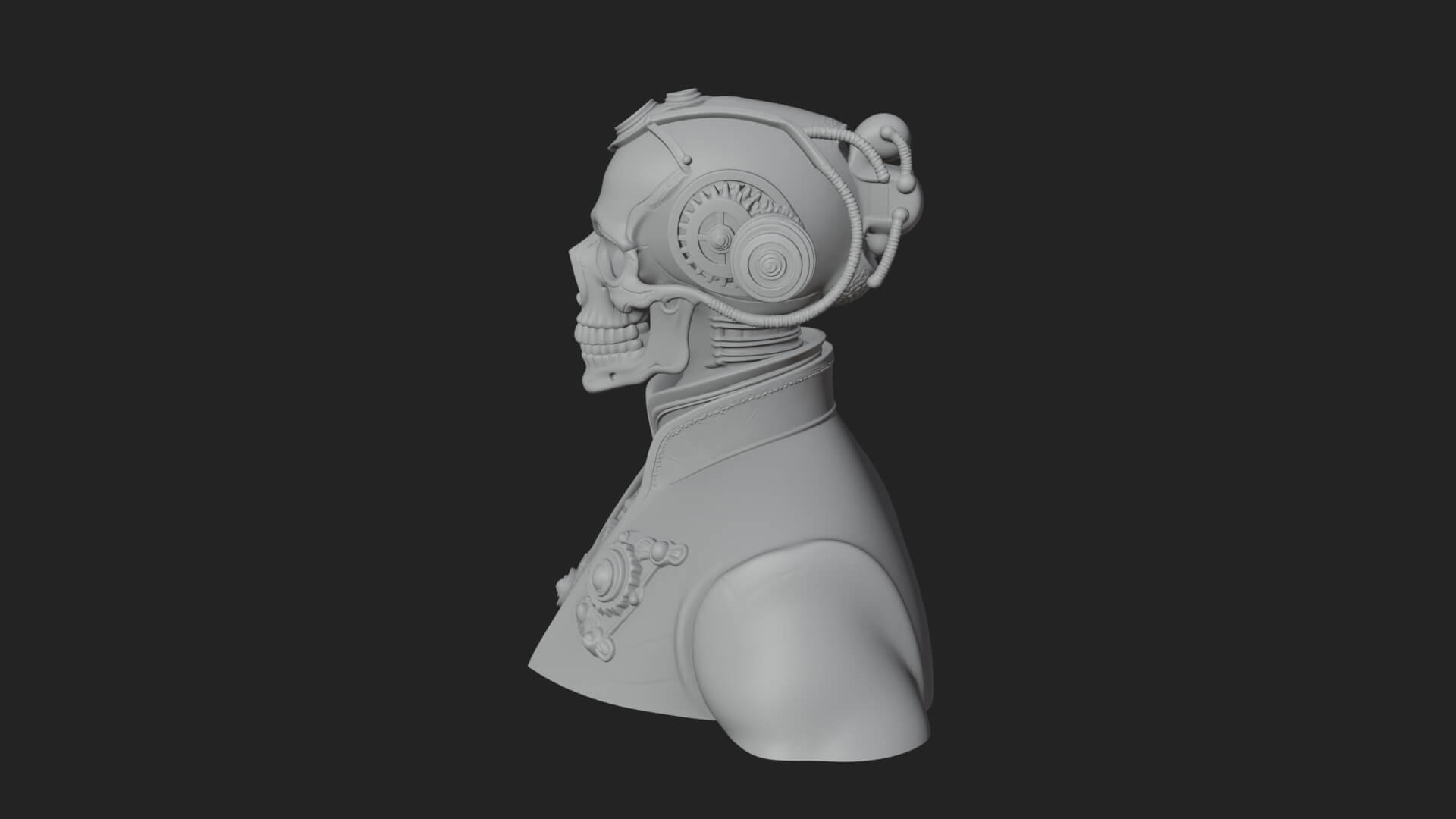 Steampunk Skull Bust Statue Design 1 3D Print Model 3D Model