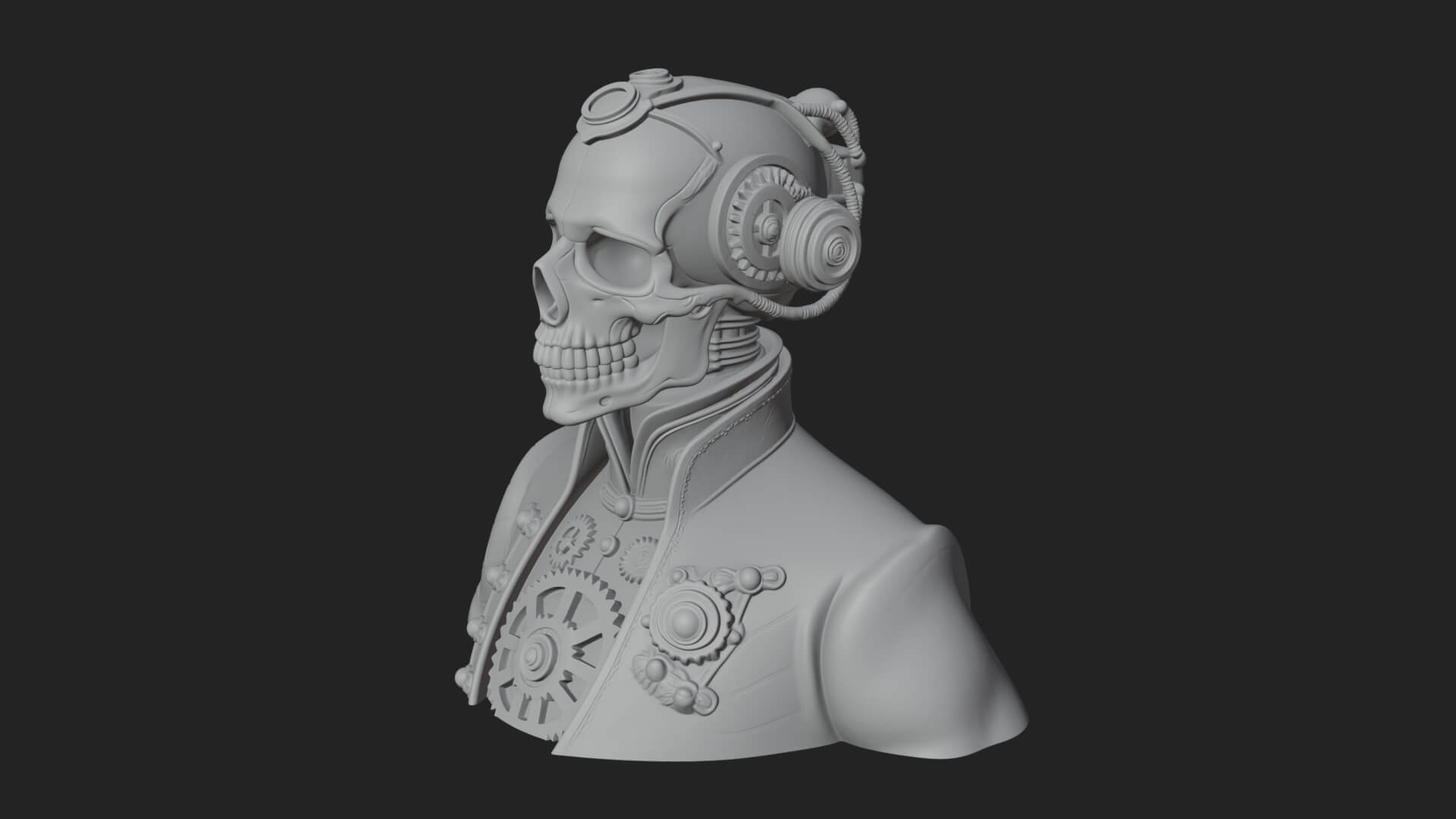 Steampunk Skull Bust Statue Design 1 3D Print Model 3D Model