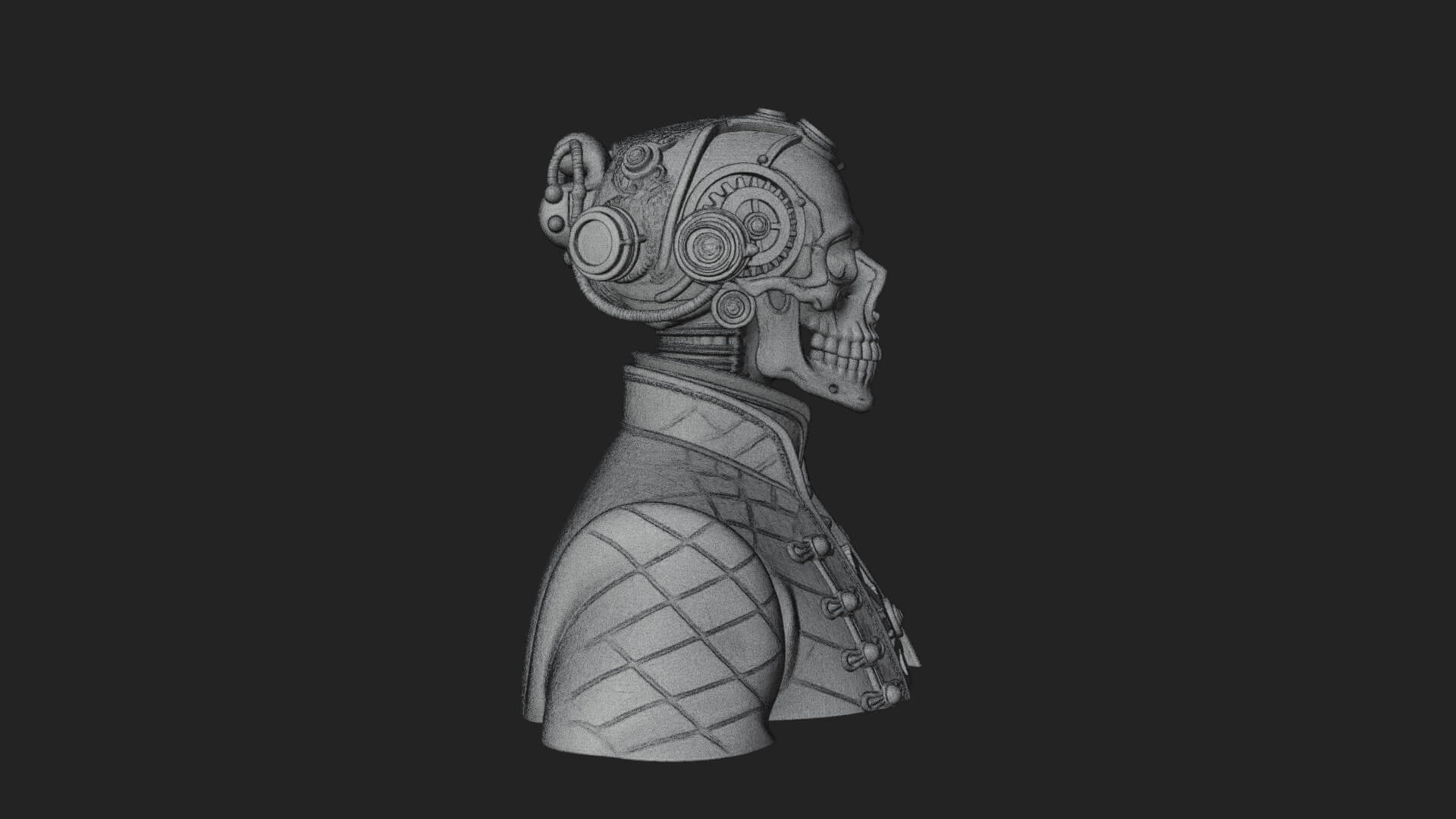 Steampunk Skull Bust Statue Design 1 3D Print Model 3D Model