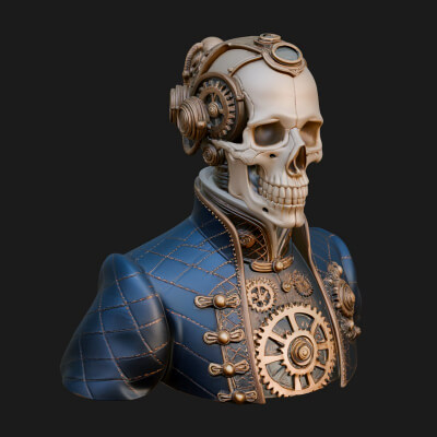 Steampunk Skull Bust Statue Design 1 3D Print Model
