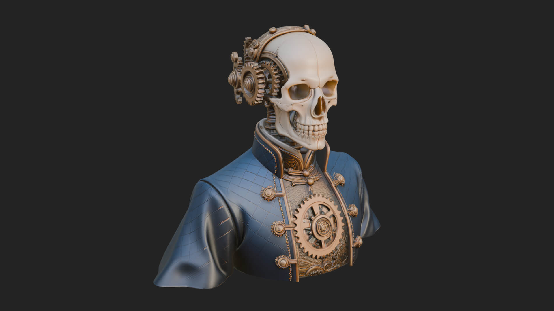 Steampunk Skull Bust Statue Design 2 3D Print Model 3D Model