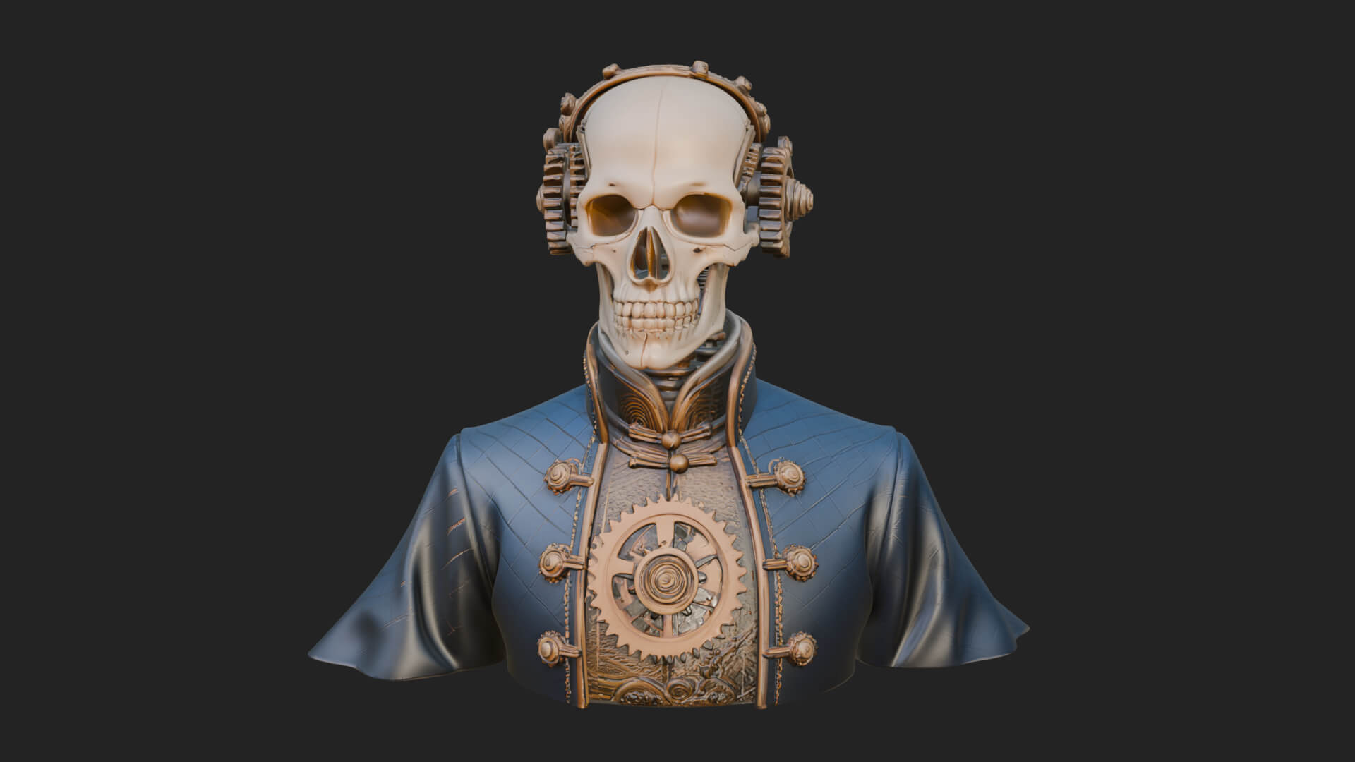 Steampunk Skull Bust Statue Design 2 3D Print Model by ARCHVANTA