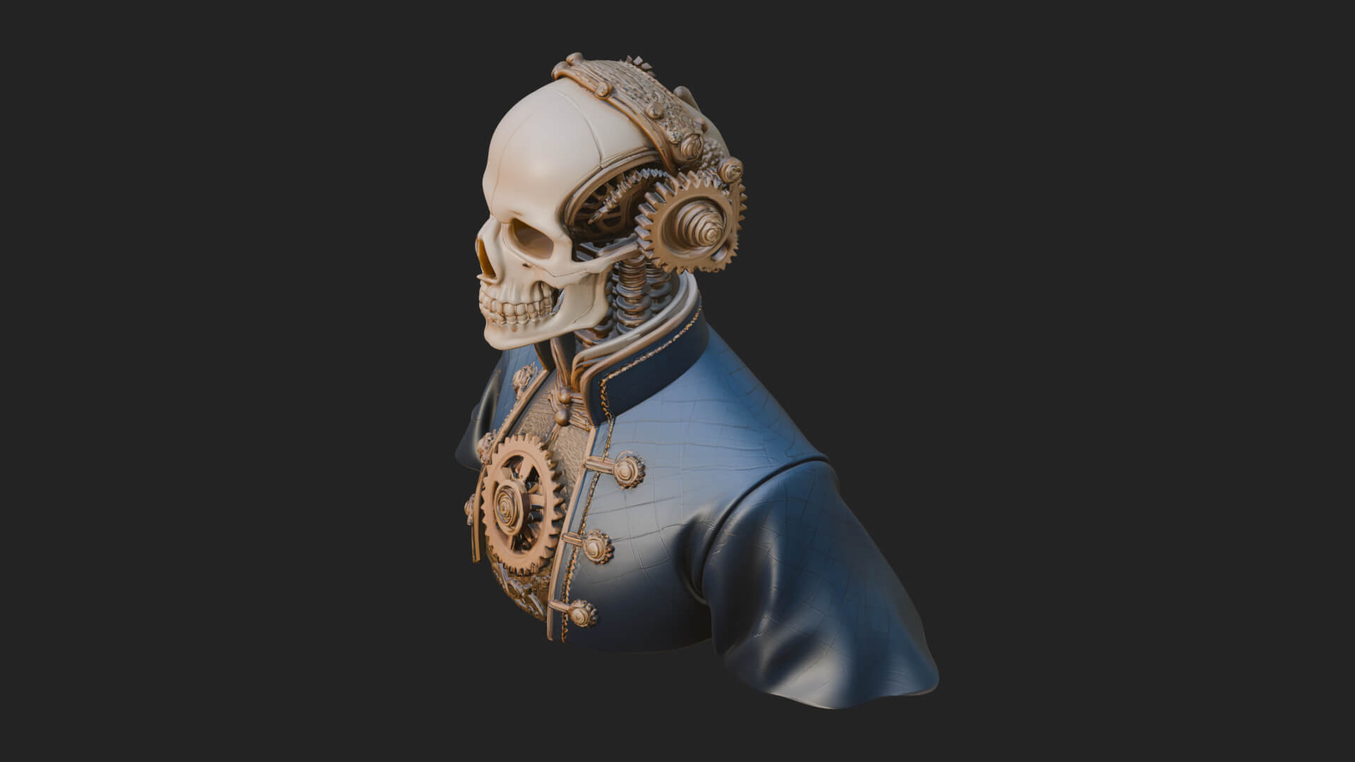 Steampunk Skull Bust Statue Design 2 3D Print Model 3D Model