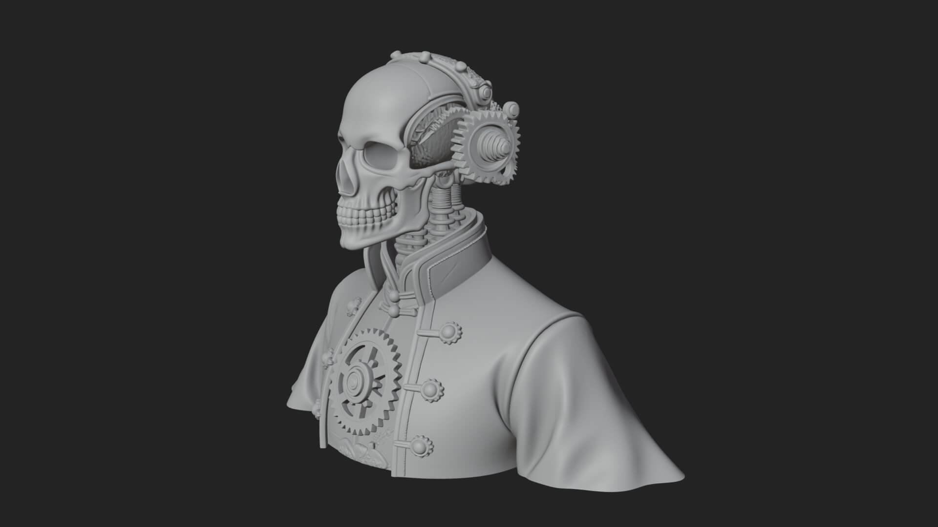 Steampunk Skull Bust Statue Design 2 3D Print Model 3D Model