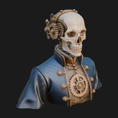 Steampunk Skull Bust Statue Design 2 3D Print Model