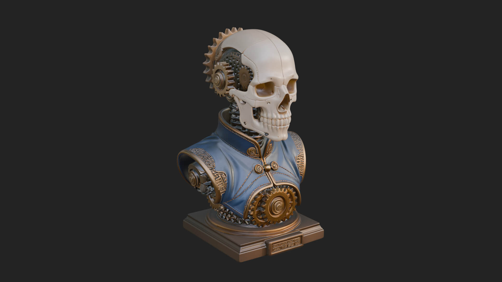 Steampunk Skull Bust Statue Design 3 3D Print Model 3D Model