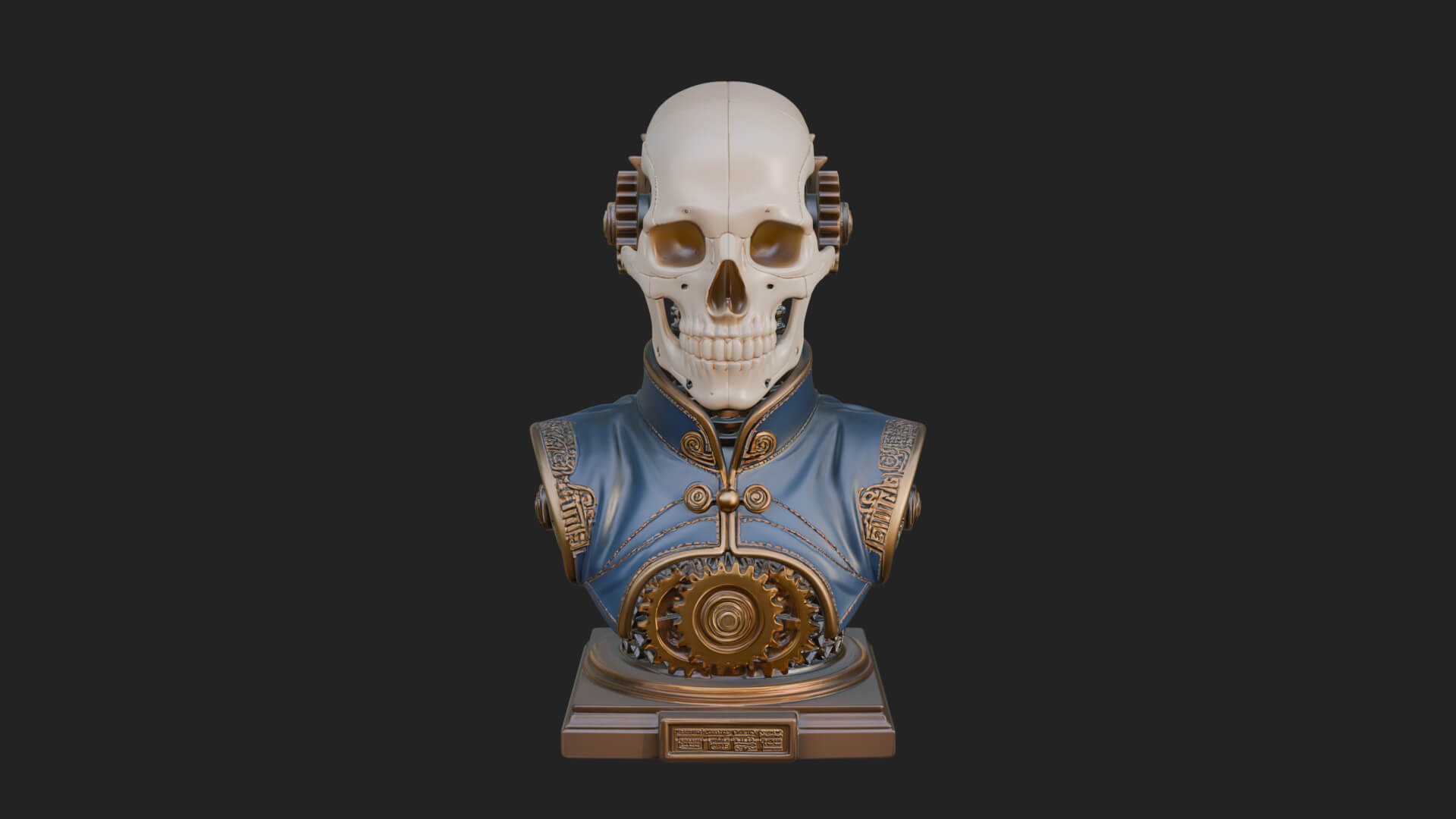 Steampunk Skull Bust Statue Design 3 3D Print Model 3D Model