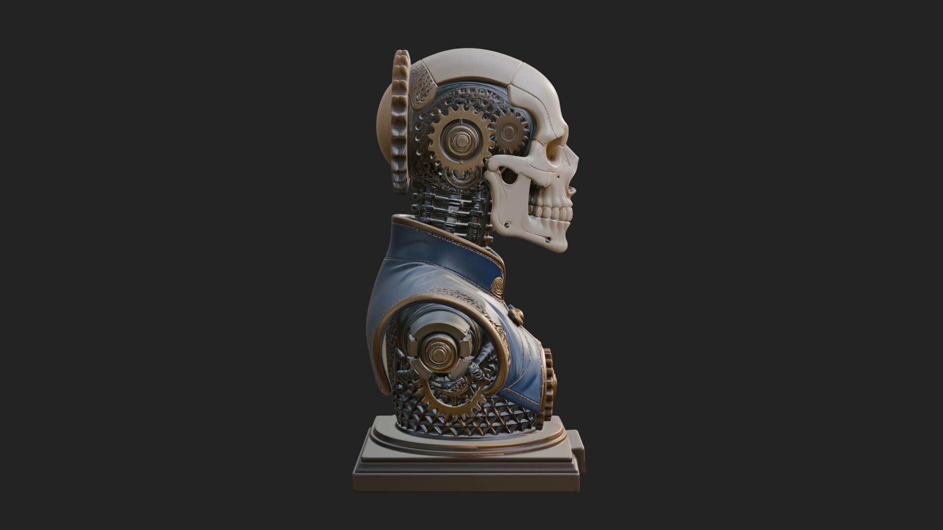 Steampunk Skull Bust Statue Design 3 3D Print Model 3D Model