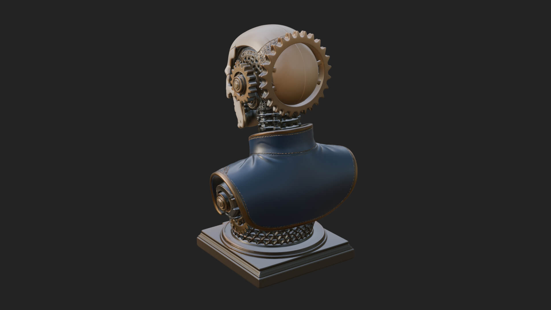 Steampunk Skull Bust Statue Design 3 3D Print Model 3D Model