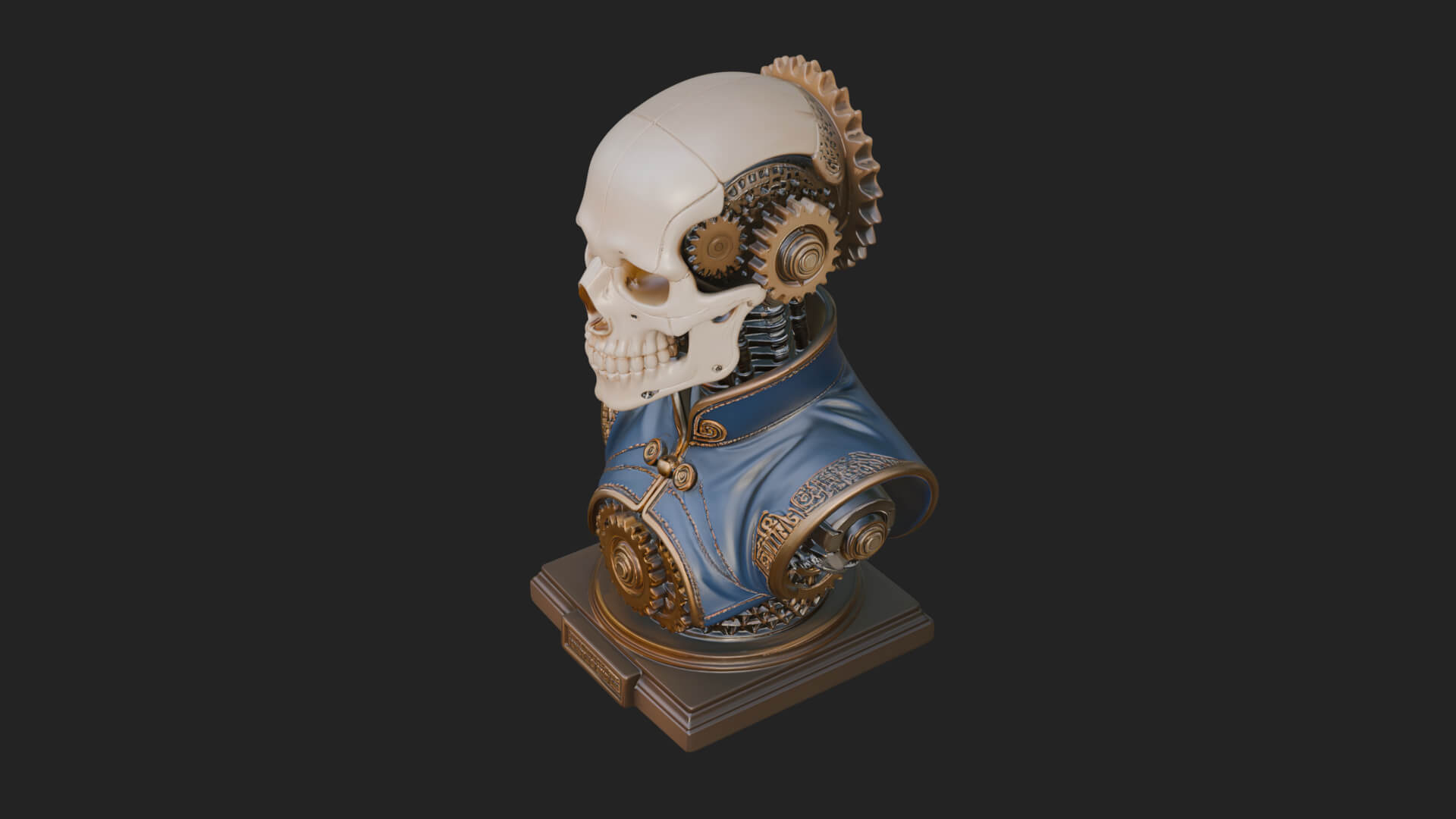 Steampunk Skull Bust Statue Design 3 3D Print Model 3D Model