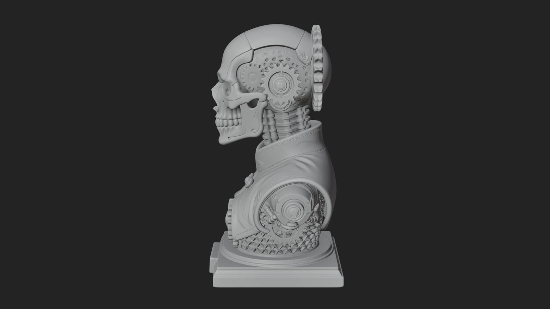 Steampunk Skull Bust Statue Design 3 3D Print Model 3D Model