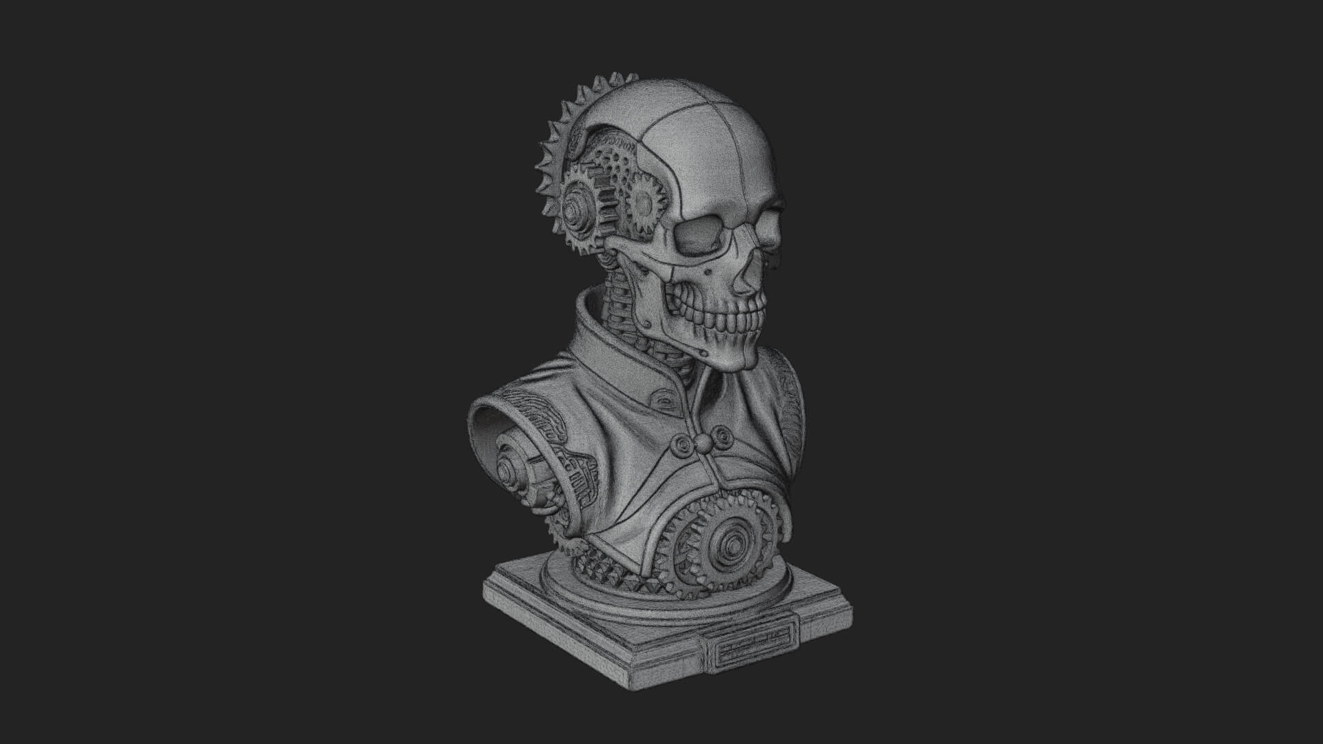 Steampunk Skull Bust Statue Design 3 3D Print Model 3D Model