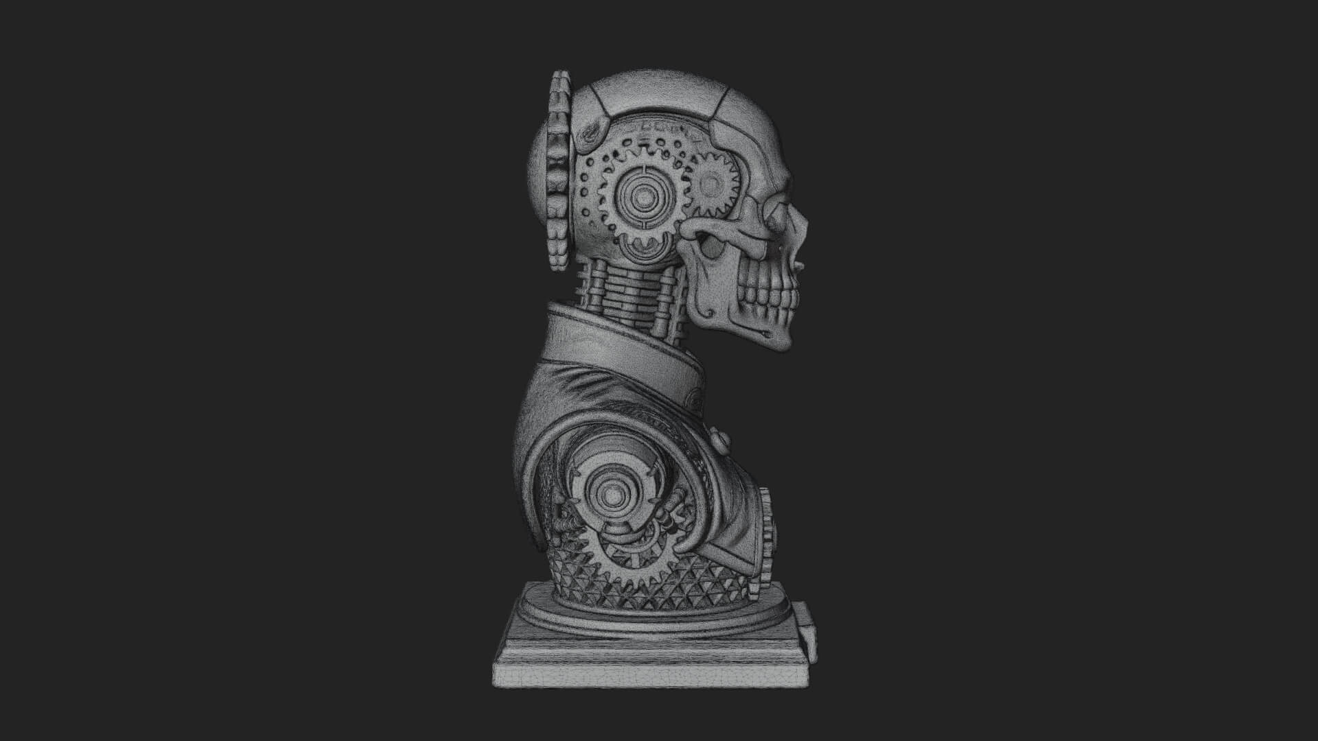 Steampunk Skull Bust Statue Design 3 3D Print Model 3D Model