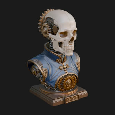 Steampunk Skull Bust Statue Design 3 3D Print Model