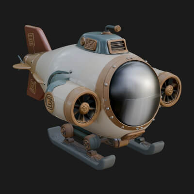 Steampunk Submersible Model Design 16 3D Print Model