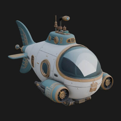 Steampunk Submersible Model Design 24 3D Print Model