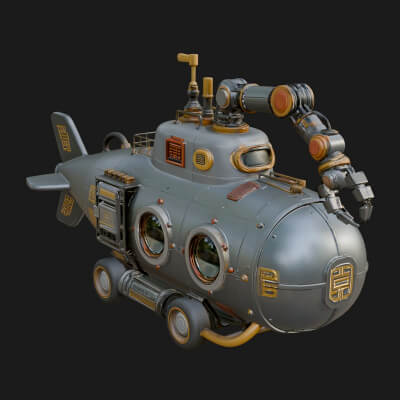 Steampunk Submersible Model Design 4 3D Print Model